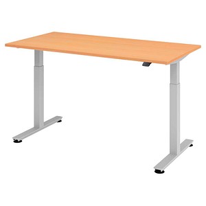 HAMMERBACHER XMST16 elektrisch höhenverstellbarer Schreibtisch buche rechteckig, T-Fuß-Gestell silber 160,0 x 80,0 cm