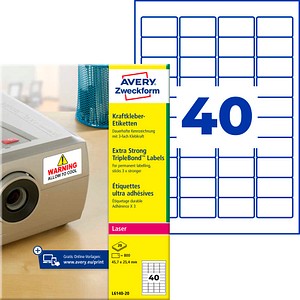 AVERY Zweckform Folien-Kraftklebe-Etiketten L6140-20 weiß 45,7 x 25,4 mm, 20 Blatt