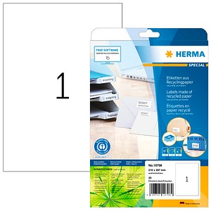 HERMA 10708 Recycling Etiketten weiß 210,0 x 297,0 mm, 20 Blatt