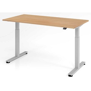 HAMMERBACHER XMST16 elektrisch höhenverstellbarer Schreibtisch eiche rechteckig, T-Fuß-Gestell silber 160,0 x 80,0 cm