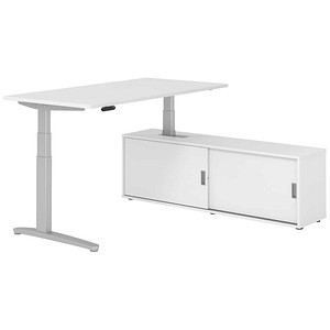HAMMERBACHER XBHM16SB elektrisch höhenverstellbarer Schreibtisch weiß rechteckig, C-Fuß-Gestell silber 160,0 x 80,0 cm