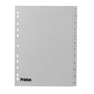 Printus Ordnerregister DIN A4 Vollformat 1-12 grau 12-teilig, 1 Satz