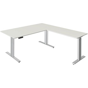 Kerkmann Move 3 tube elektrisch höhenverstellbarer Schreibtisch weiß L-Form, T-Fuß-Gestell silber 180,0 x 80,0 cm