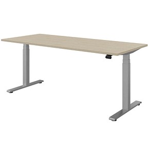 fm fastline elektrisch höhenverstellbarer Schreibtisch königsahorn rechteckig, T-Fuß-Gestell silber 180,0 x 80,0 cm