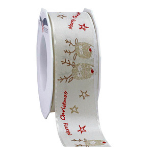 PRÄSENT Geschenkband Kopenhagen seidenmatt weiß/beige 40,0 mm x 20,0 m