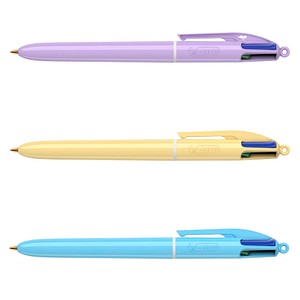 BIC 4-Farben-Kugelschreiber PASTEL pastellgelb, pastellrosa, pastellblau, Schreibfarbe: schwarz, blau, grün, rot, 1 St.