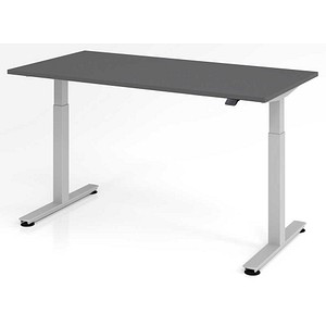 HAMMERBACHER XMST16 elektrisch höhenverstellbarer Schreibtisch grafit rechteckig, T-Fuß-Gestell silber 160,0 x 80,0 cm