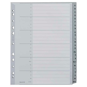 LEITZ Ordnerregister 1261 DIN A4+ Vollformat, Überbreite A-Z grau 24-teilig, 1 Satz