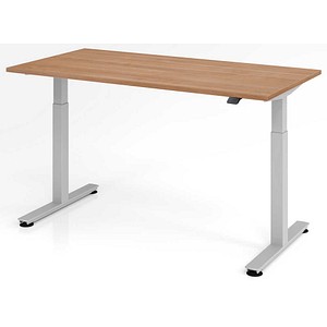 HAMMERBACHER XMST16 elektrisch höhenverstellbarer Schreibtisch nussbaum rechteckig, T-Fuß-Gestell silber 160,0 x 80,0 cm