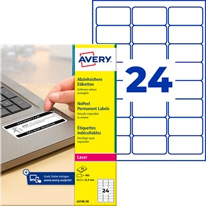 AVERY Zweckform abziehsichere Folienetiketten L6146-20 weiß 63,5 x 33,9 mm, 20 Blatt