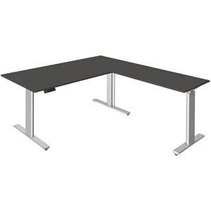 Kerkmann Move 3 tube elektrisch höhenverstellbarer Schreibtisch anthrazit L-Form, T-Fuß-Gestell silber 180,0 x 80,0 cm