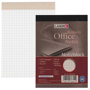 LANDRÉ® Notizblock Recycling  DIN A6 kariert, 1 St.