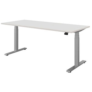 fm fastline elektrisch höhenverstellbarer Schreibtisch weiß rechteckig, T-Fuß-Gestell silber 180,0 x 80,0 cm