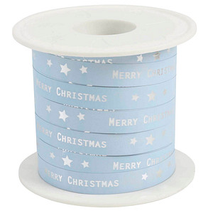 PRÄSENT Geschenkband Merry Christmas matt eisblau 10,0 mm x 100,0 m