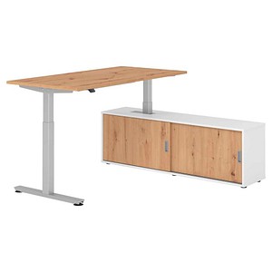 HAMMERBACHER VXMST16SB elektrisch höhenverstellbarer Schreibtisch asteiche rechteckig, T-Fuß-Gestell silber 160,0 x 80,0 cm