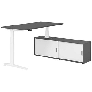 HAMMERBACHER XBHM16SB elektrisch höhenverstellbarer Schreibtisch grafit rechteckig, C-Fuß-Gestell weiß 160,0 x 80,0 cm