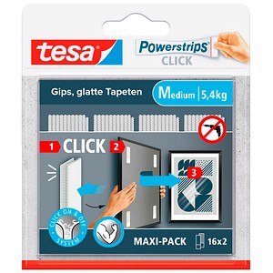 tesa Klettstreifen Powerstrips MEDIUM Click weiß, 16 St.