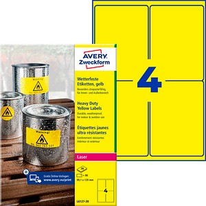 AVERY Zweckform wetterfeste Folienetiketten L6127-20 gelb 99,1 x 139,0 mm, 20 Blatt