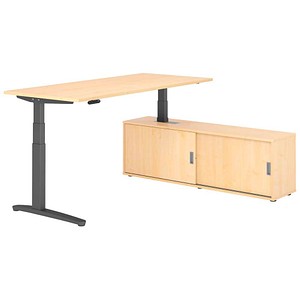 HAMMERBACHER XBHM19SB elektrisch höhenverstellbarer Schreibtisch ahorn rechteckig, C-Fuß-Gestell grau 180,0 x 80,0 cm
