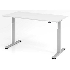 HAMMERBACHER XMST16 elektrisch höhenverstellbarer Schreibtisch weiß rechteckig, T-Fuß-Gestell silber 160,0 x 80,0 cm