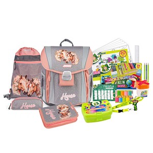 JOLLY Schulranzen-Set Classic Horse Kunstfaser grau/lachs