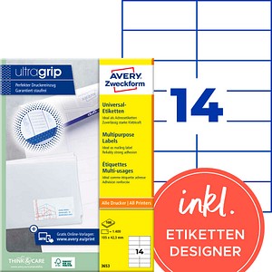 AVERY Zweckform Etiketten 3653 weiß 105,0 x 42,3 mm, 100 Blatt