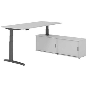 HAMMERBACHER XBHM19SB elektrisch höhenverstellbarer Schreibtisch lichtgrau rechteckig, C-Fuß-Gestell grau 180,0 x 80,0 cm