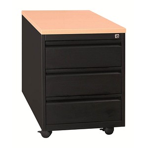 Gürkan Rollcontainer schwarz, buche 3 Auszüge 46,0 x 60,0 x 62,0 cm