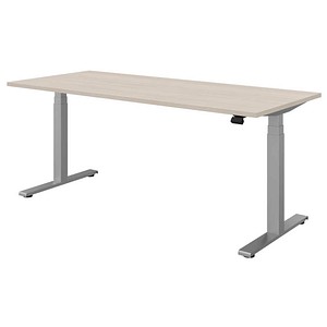 fm fastline elektrisch höhenverstellbarer Schreibtisch akazie rechteckig, T-Fuß-Gestell silber 180,0 x 80,0 cm
