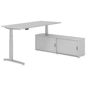 HAMMERBACHER XBHM19SB elektrisch höhenverstellbarer Schreibtisch lichtgrau rechteckig, C-Fuß-Gestell silber 180,0 x 80,0 cm
