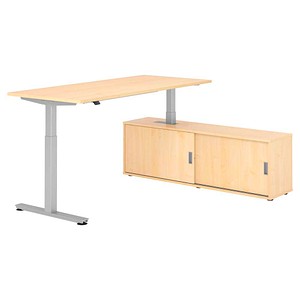HAMMERBACHER VXMST19SB elektrisch höhenverstellbarer Schreibtisch ahorn rechteckig, T-Fuß-Gestell silber 180,0 x 80,0 cm