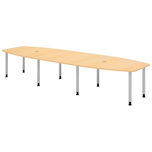 HAMMERBACHER Konferenztisch KT40C ahorn Tonnenform, Rundrohr silber, 400,0 x 85,0 - 130,0 x 72,0 - 74,0 cm