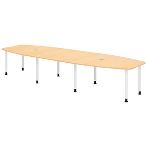 HAMMERBACHER Konferenztisch KT40C ahorn Tonnenform, Rundrohr weiß, 400,0 x 85,0/130,0 x 72,0 - 74,0 cm
