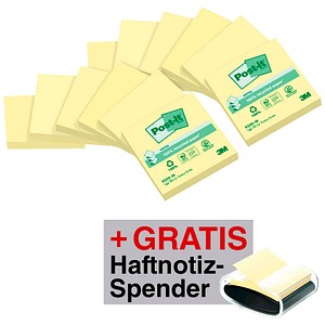 AKTION: Post-it® Recycling Z-Notes Haftnotizen gelb, 12 Blöcke + GRATIS Spender