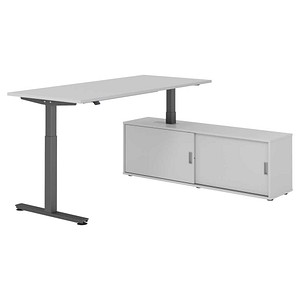 HAMMERBACHER VXMST19SB elektrisch höhenverstellbarer Schreibtisch lichtgrau rechteckig, T-Fuß-Gestell grau 180,0 x 80,0 cm