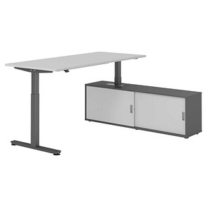 HAMMERBACHER VXMST19SB elektrisch höhenverstellbarer Schreibtisch lichtgrau rechteckig, T-Fuß-Gestell grau 180,0 x 80,0 cm