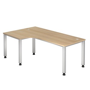 HAMMERBACHER Akandia höhenverstellbarer Schreibtisch eiche L-Form, 5-Fuß-Gestell silber 200,0 x 80,0/120,0 cm