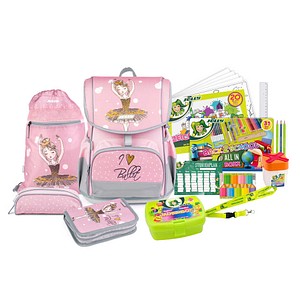 JOLLY Schulranzen-Set ERGONOMIC FLEXY Kunstfaser hellrosa/grau