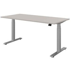 fm fastline elektrisch höhenverstellbarer Schreibtisch lichtgrau rechteckig, T-Fuß-Gestell silber 160,0 x 80,0 cm