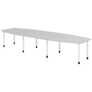 HAMMERBACHER Konferenztisch KT40C lichtgrau Tonnenform, Rundrohr weiß, 400,0 x 85,0/130,0 x 72,0 - 74,0 cm