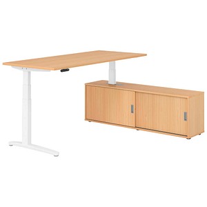 HAMMERBACHER XBHM19SB elektrisch höhenverstellbarer Schreibtisch buche rechteckig, C-Fuß-Gestell weiß 180,0 x 80,0 cm