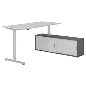HAMMERBACHER VXMST19SB elektrisch höhenverstellbarer Schreibtisch lichtgrau rechteckig, T-Fuß-Gestell silber 180,0 x 80,0 cm