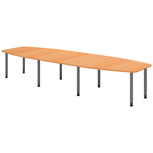 HAMMERBACHER Konferenztisch KT40C buche Tonnenform, Rundrohr grau, 400,0 x 85,0/130,0 x 72,0 - 74,0 cm