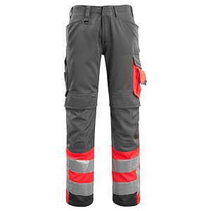 MASCOT® unisex Warnschutzhose Leeds dunkelanthrazit, rot Größe 48