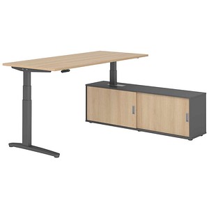 HAMMERBACHER XBHM19SB elektrisch höhenverstellbarer Schreibtisch eiche rechteckig, C-Fuß-Gestell grau 180,0 x 80,0 cm