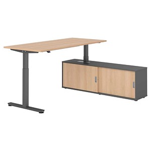 HAMMERBACHER VXMST19SB elektrisch höhenverstellbarer Schreibtisch eiche rechteckig, T-Fuß-Gestell grau 180,0 x 80,0 cm