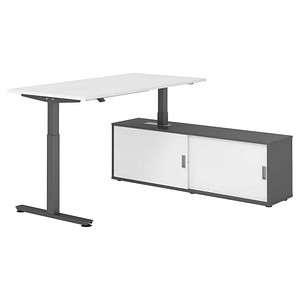 HAMMERBACHER VXMST16SB elektrisch höhenverstellbarer Schreibtisch weiß rechteckig, T-Fuß-Gestell grau 160,0 x 80,0 cm