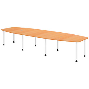 HAMMERBACHER Konferenztisch KT40C buche Tonnenform, Rundrohr weiß, 400,0 x 85,0/130,0 x 72,0 - 74,0 cm