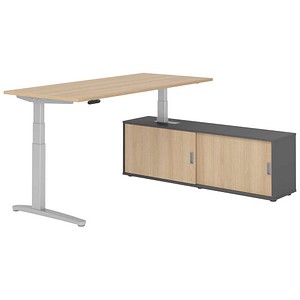 HAMMERBACHER XBHM19SB elektrisch höhenverstellbarer Schreibtisch eiche rechteckig, C-Fuß-Gestell silber 180,0 x 80,0 cm