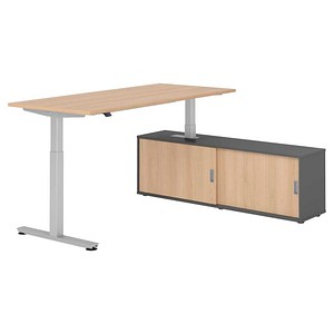 HAMMERBACHER VXMST19SB elektrisch höhenverstellbarer Schreibtisch eiche rechteckig, T-Fuß-Gestell silber 180,0 x 80,0 cm